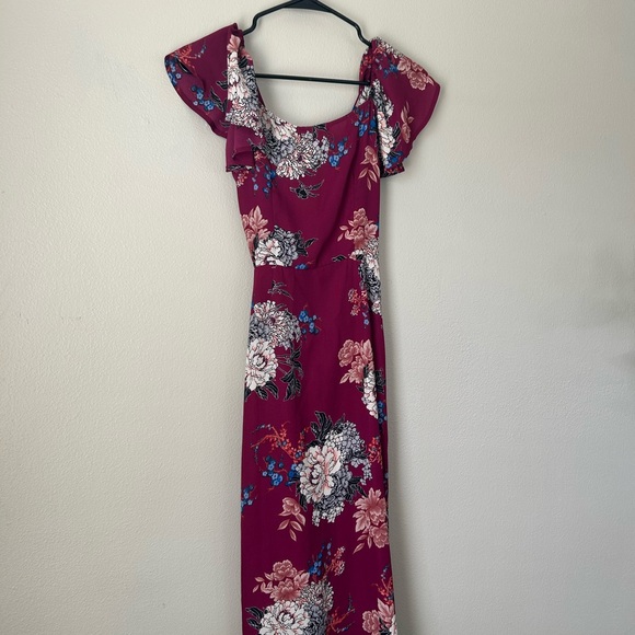 Monteau Wine Floral Ruffle Wrap Midi Dress - Picture 9 of 9